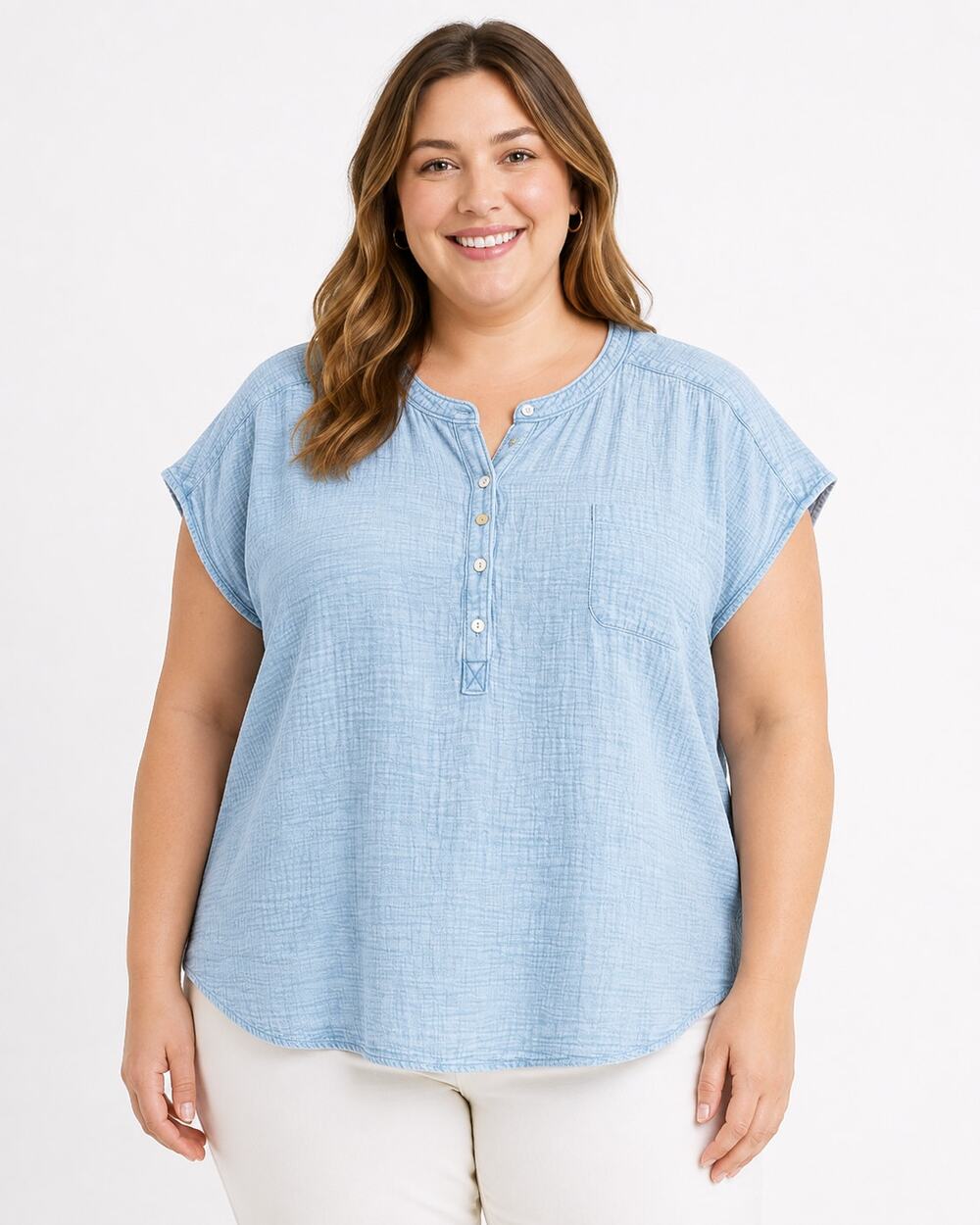 Market & Spruce Junie Plus Size Blue Gauze Blouse